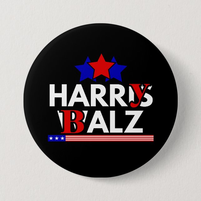 Badge Rond 7,6 Cm Harris Walz 24 Harry Balz 2024 Meme Democratics (Devant)