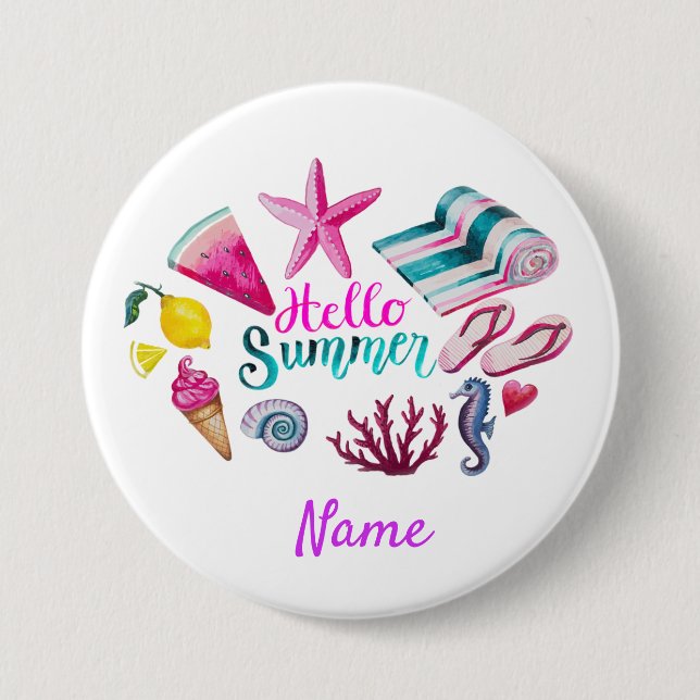 Badge Rond 7,6 Cm Hello Summer (Devant)