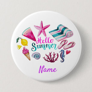 Badge Rond 7,6 Cm Hello Summer