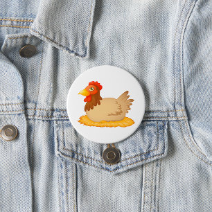 Badge Rond 7,6 Cm Hen assis sur le nid mûre animal de ferme