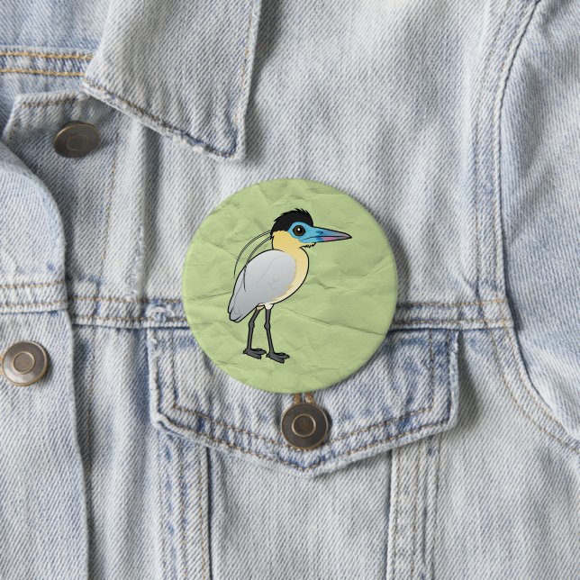 Badge Rond 7,6 Cm Héron à capuchon Birdorable (En situation)