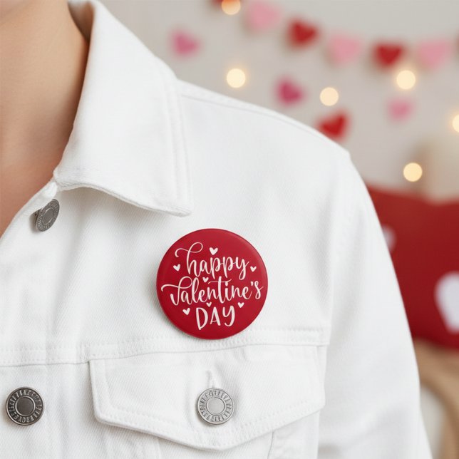Badge Rond 7,6 Cm Heureuse Sainte-Valentin rouge et blanc mignon (Cute Red and White Happy Valentine's Day Button)
