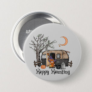 Badge Rond 7,6 Cm Heureux   Camper d'Halloween   Sorcière Éffrayante