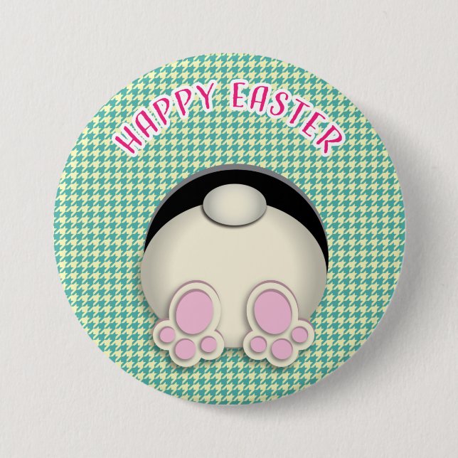 Badge Rond 7,6 Cm HEUREUX lapin EASTER BOUTON (Devant)