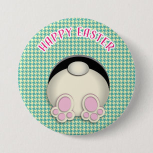 Badge Rond 7,6 Cm HEUREUX lapin EASTER BOUTON