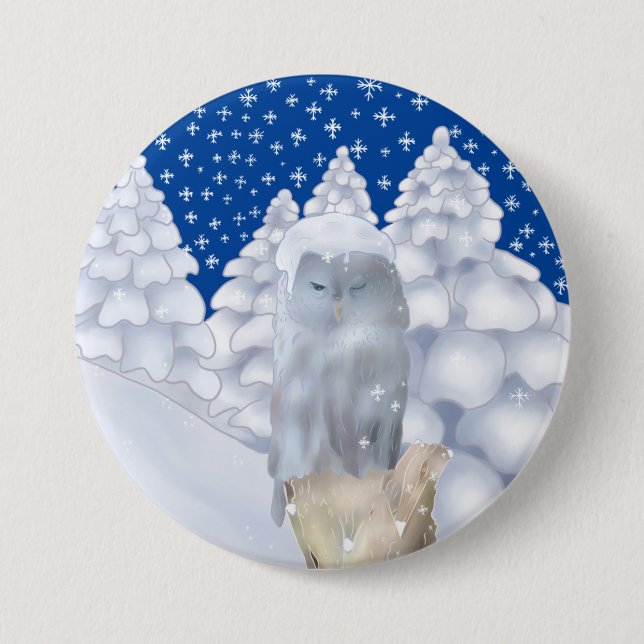 Badge Rond 7,6 Cm Hibou dans la neige (Devant)