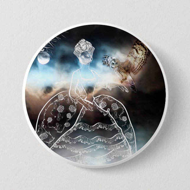 Badge Rond 7,6 Cm Hibou et Dame (Devant)