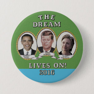 Badge Rond 7,6 Cm Hillary Clinton, Barack Obama et John Kennedy