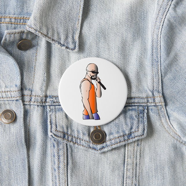 Badge Rond 7,6 Cm Hip hop cool Bald Guy Singer avec microphone (Créateur téléchargé)