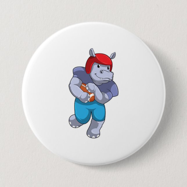 Badge Rond 7,6 Cm Hippo à Football Sports (Devant)