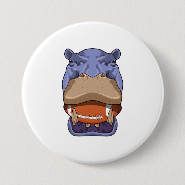 Badge Rond 7,6 Cm Hippo à Football Sports (Devant)