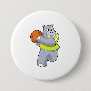 Badge Rond 7,6 Cm Hippo as basketball player with basketball.PNG