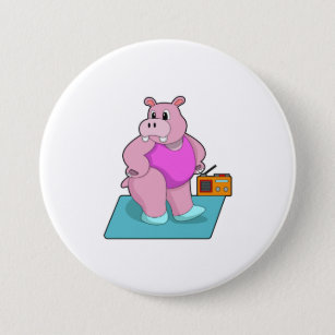 Badge Rond 7,6 Cm Hippo at Fitness with Radio.PNG