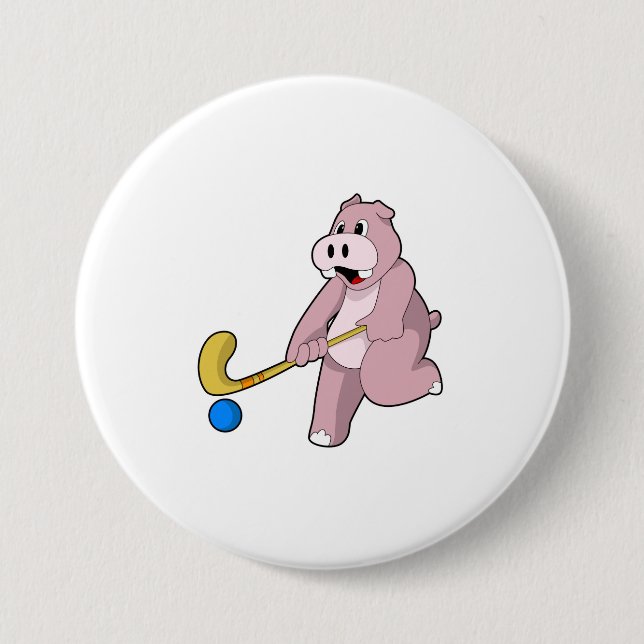 Badge Rond 7,6 Cm Hippo at hockey (Devant)