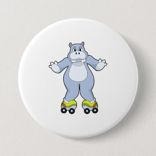 Badge Rond 7,6 Cm Hippo avec patins à rouleaux