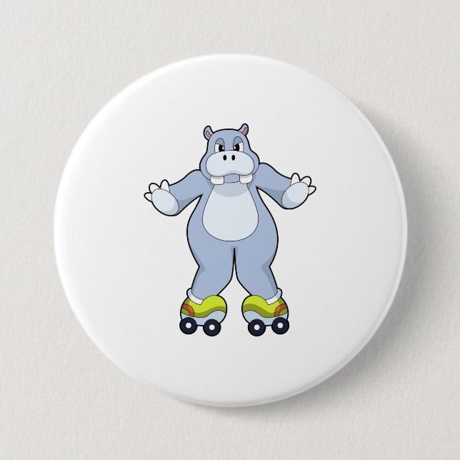 Badge Rond 7,6 Cm Hippo avec patins à rouleaux (Devant)