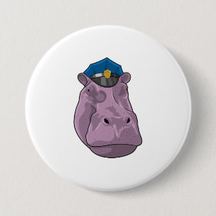 Badge Rond 7,6 Cm Hippo en tant que policier