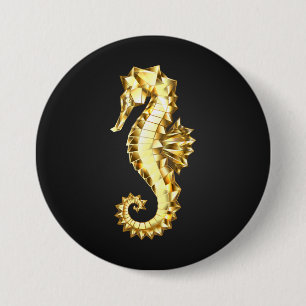 Badge Rond 7,6 Cm Hippocampe Polygonal Or