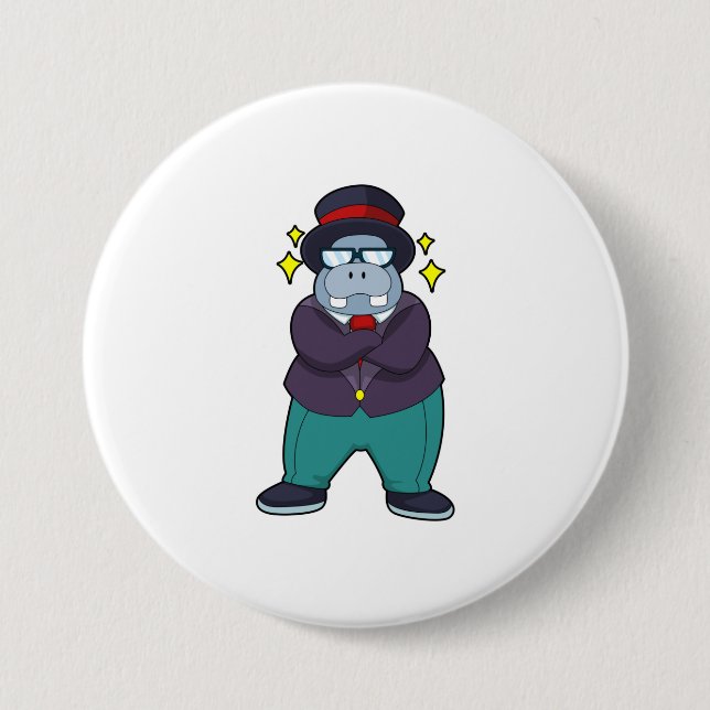 Badge Rond 7,6 Cm Hippopotame en marié avec costume.PNG (Devant)