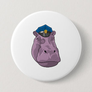 Badge Rond 7,6 Cm Hippopotame en policier Police