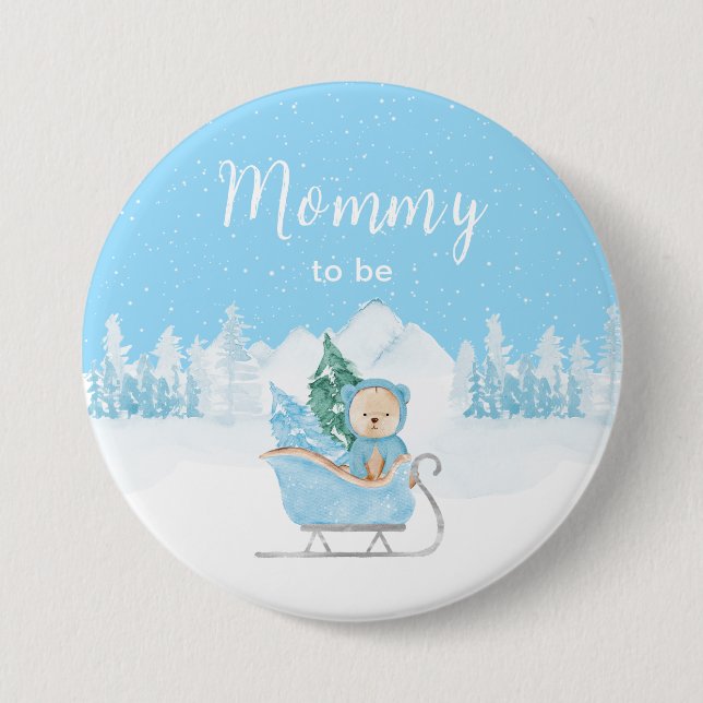 Badge Rond 7,6 Cm Hiver Ours Bleu Dormir Maman À Être (Devant)