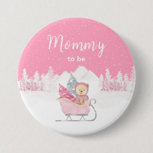 Badge Rond 7,6 Cm Hiver Ours Rose Sleigh Moment À Être