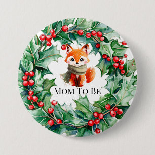 Badge Rond 7,6 Cm Hiver Red Fox Green et Baby shower des baies