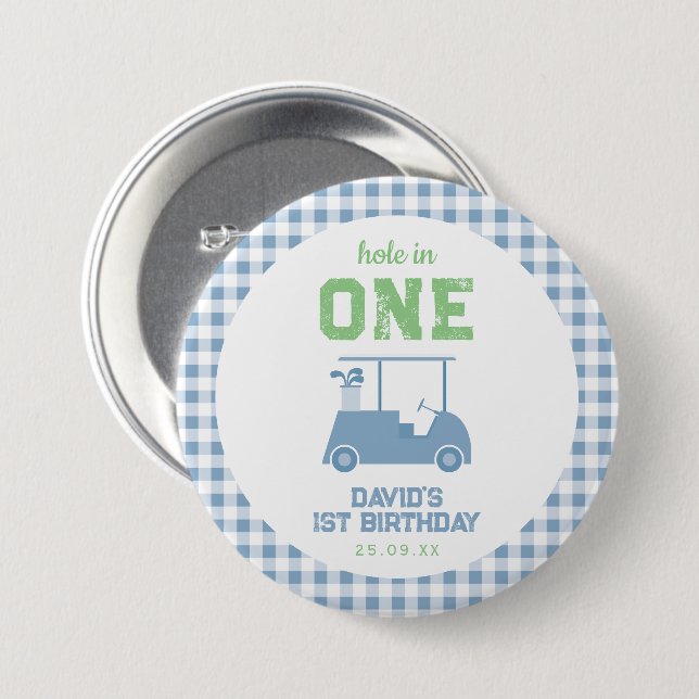 Badge Rond 7,6 Cm Hole in One Par Tee Boy 1st Birthday (Devant & derrière)