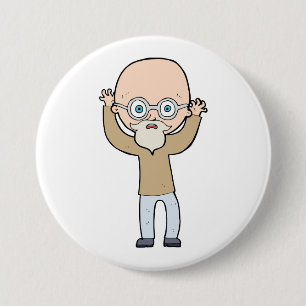 Badge Rond 7,6 Cm Homme âgé drôle, chauve et excentrique avec barbe