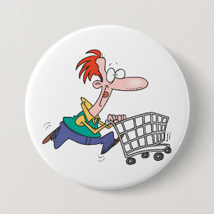 Badge Rond 7,6 Cm Homme de dessin animé drôle courant avec un chario