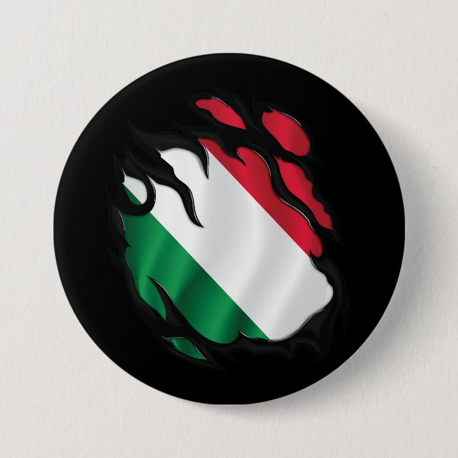 Badge Rond 7,6 Cm Hongrie Drapeau déchiré (Devant)