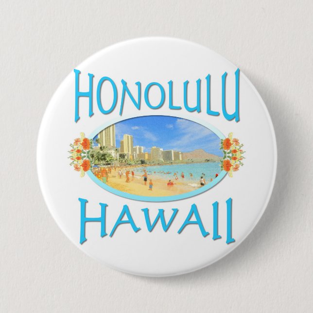 Badge Rond 7,6 Cm Honolulu Hawaï (Devant)