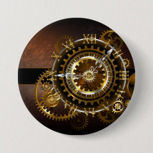 Badge Rond 7,6 Cm Horloge Steampunk avec des engrenages anciens