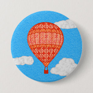 Badge Rond 7,6 Cm Hot Air Balloon, Coral Orange Against a Blue Sky
