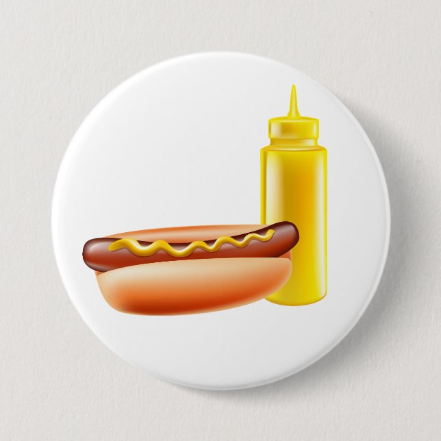 Badge Rond 7,6 Cm Hot dog avec le bouton de bouteille de moutarde (Devant)