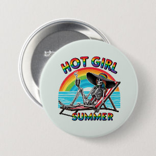 Badge Rond 7,6 Cm Hot Girl Summer Skeleton Retro Beach Design