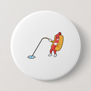 Badge Rond 7,6 Cm Hotdog à la pêche avec bâtonnet de pêche