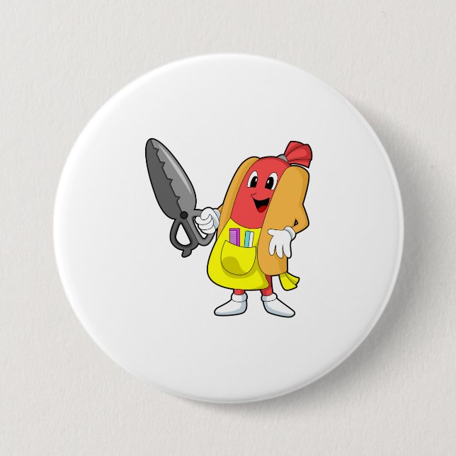 Badge Rond 7,6 Cm Hotdog comme coiffeur avec ciseaux (Devant)