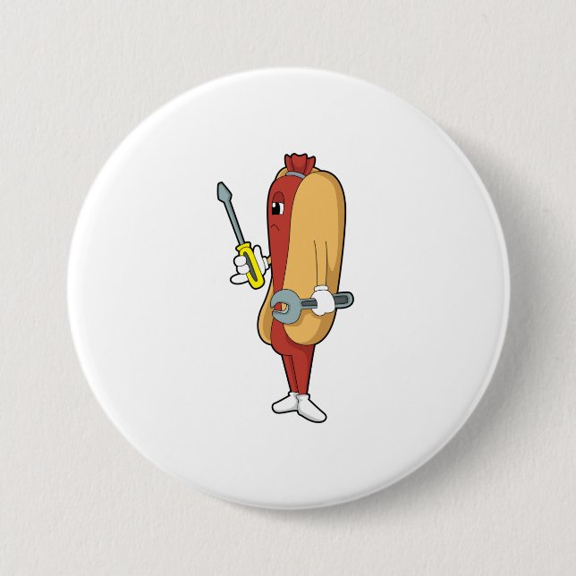 Badge Rond 7,6 Cm Hotdog en mécanique avec outil (Devant)
