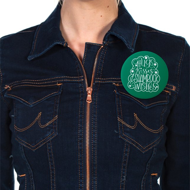 Badge Rond 7,6 Cm Hugs, baisers et souhaits des Shamrocks Saint-Patr (Créateur téléchargé)