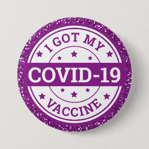 Badge Rond 7,6 Cm I Got My Covid-19 Vaccine Purple Glitter