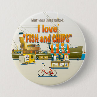 Badge Rond 7,6 Cm I love FISH & CHIPS