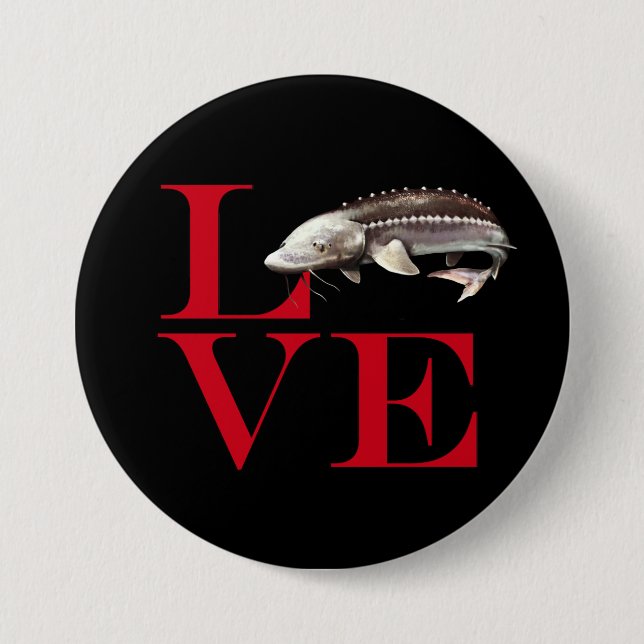 Badge Rond 7,6 Cm I Love Sturgeon (Devant)