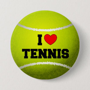 Badge Rond 7,6 Cm I Love Tennis - balle de tennis - pelouse