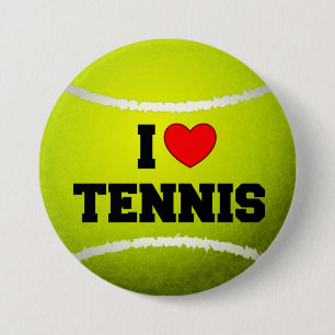 Badge Rond 7,6 Cm I Love Tennis - balle de tennis - pelouse