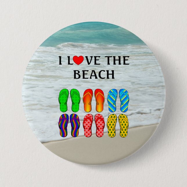 Badge Rond 7,6 Cm I Love the Beach (Devant)