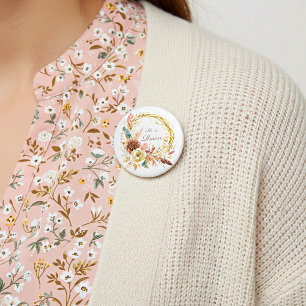 Badge Rond 7,6 Cm Il est ressuscité couronne florale bohème Pâques