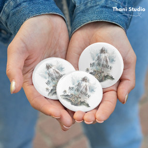 Badge Rond 7,6 Cm Il est ressuscité Religieux Pâques Croix Chrétienn