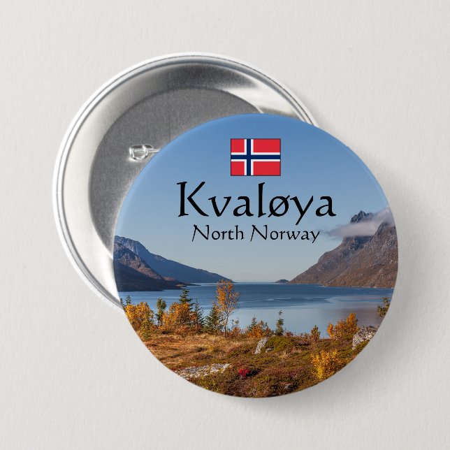 Badge Rond 7,6 Cm Île Kvaloya Norvège (Devant & derrière)