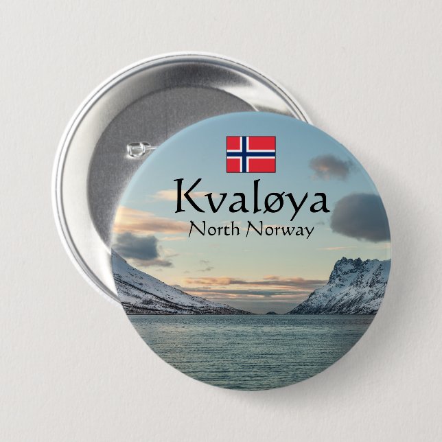 Badge Rond 7,6 Cm Île Kvaloya Norvège (Devant & derrière)